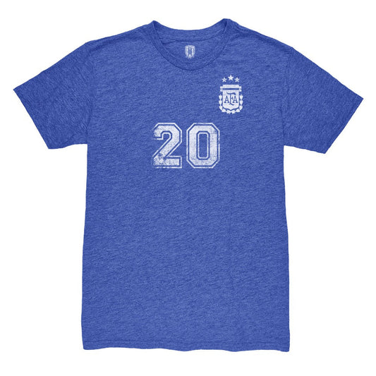 Alexis Mac Allister Argentina National Team 1863FC Retro Name & Number Tri-Blend T-Shirt for sale - Blue
