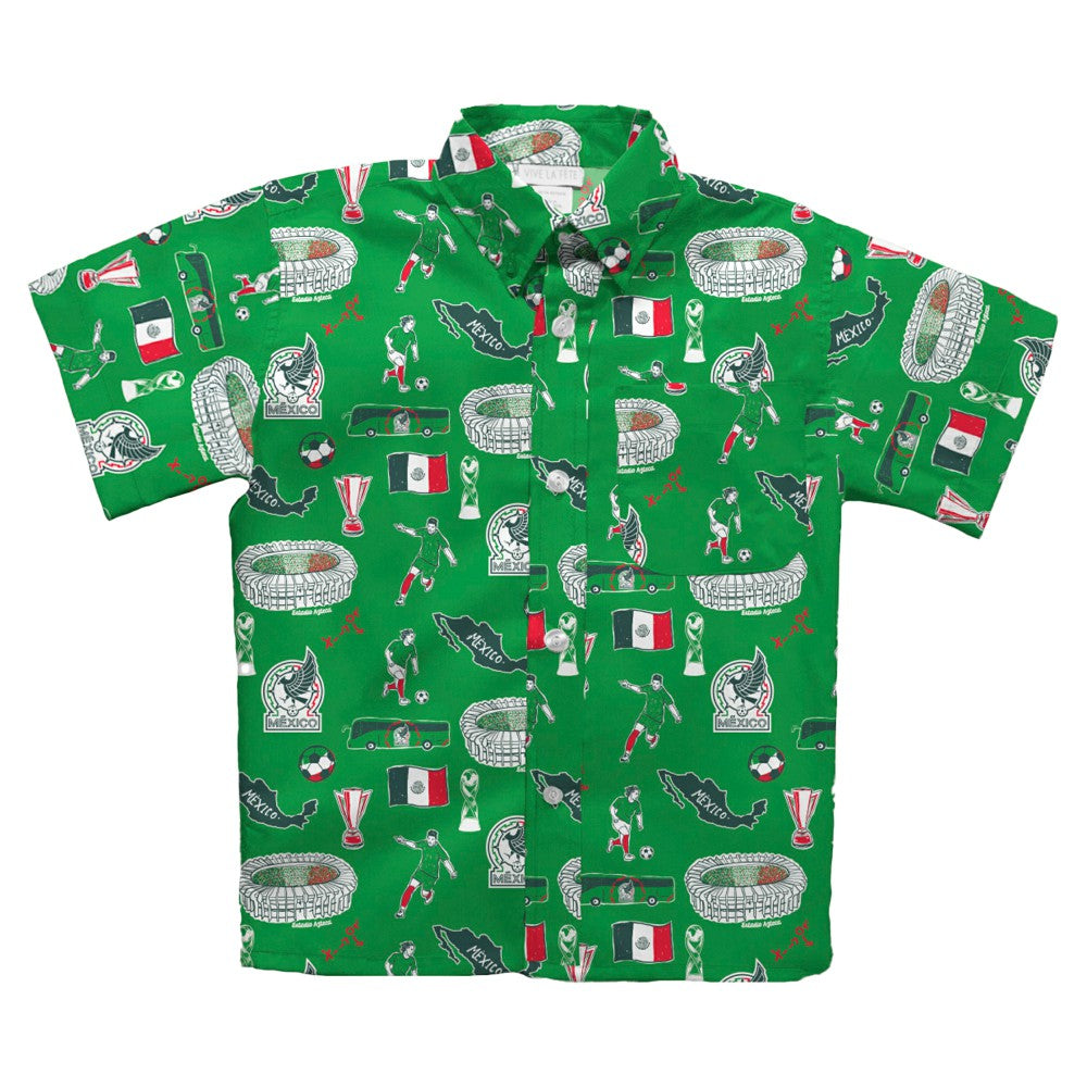 Mexico National Team Vive La Fete Youth Impressions Artwork Button-Up Shirt for sale - Green