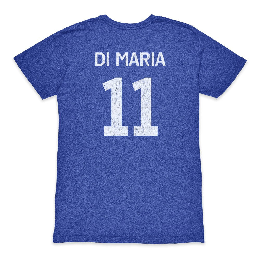 Angel Di Maria Argentina National Team 1863FC Retro Player Tri-Blend T-Shirt for sale - Blue