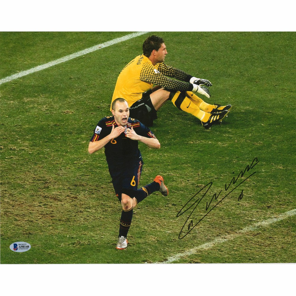 Andres Iniesta Spain National Team Autographed 11" x 14" Celebration Photograph