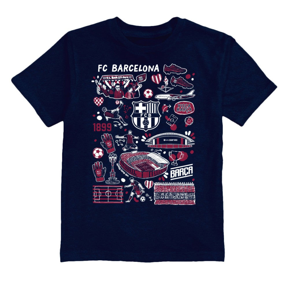Barcelona Vive La Fete Youth Impressions Artwork T-Shirt on sale - Navy