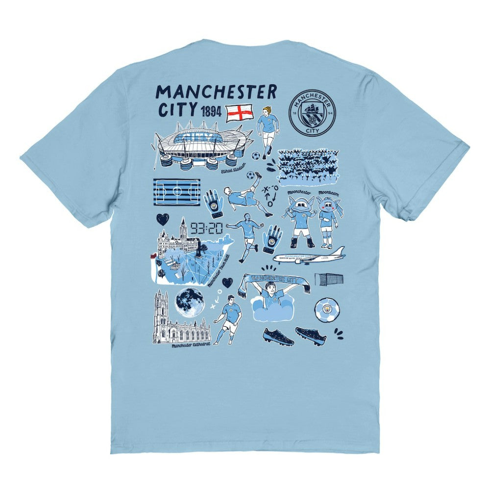 Manchester City Vive La Fete Women's Impressions Artwork T-Shirt Discount - Sky Blue