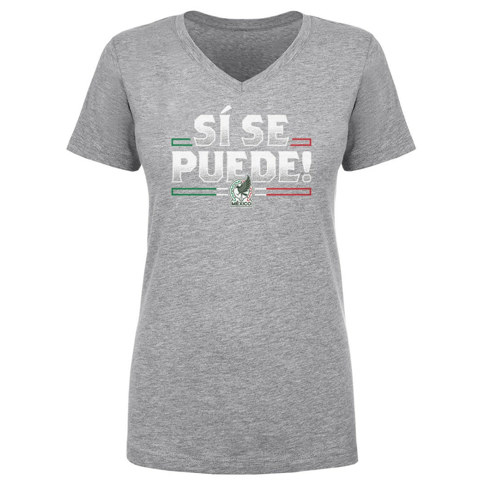 Mexico National Team 500 Level Women's Si Se Puede V-Neck T-Shirt for sale - Heather Gray