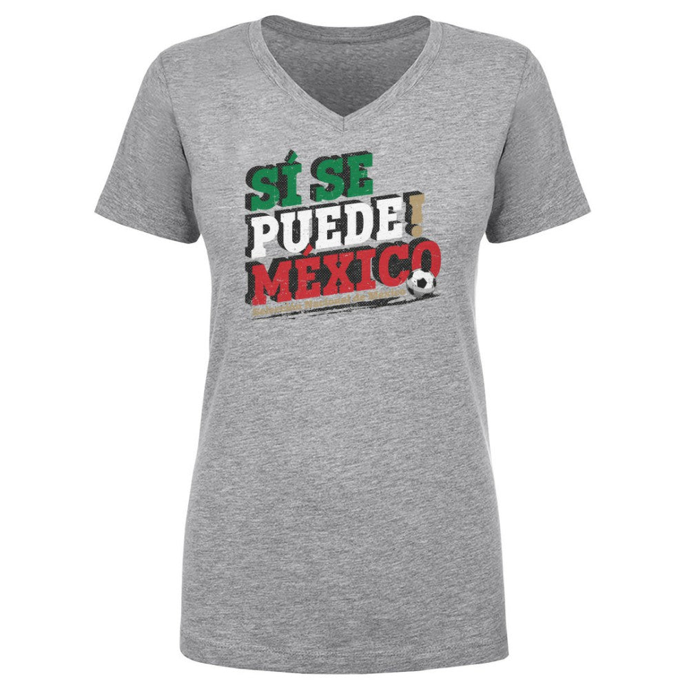 Mexico National Team 500 Level Women's Si Se Puede V-Neck T-Shirt for sale - Heather Gray