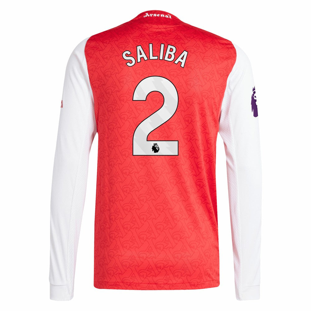William Saliba Arsenal 2025/26 Home Long Sleeve Player Jersey on sale - Red