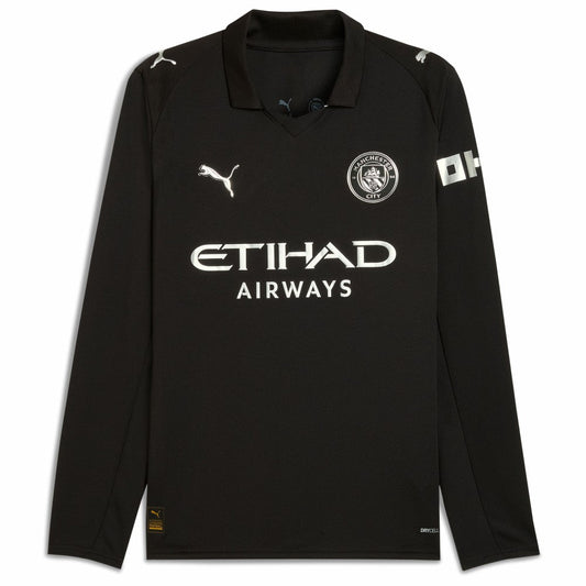 Erling Haaland Manchester City 2025/26 Away Replica Long Sleeve Player Jersey Discount - Black