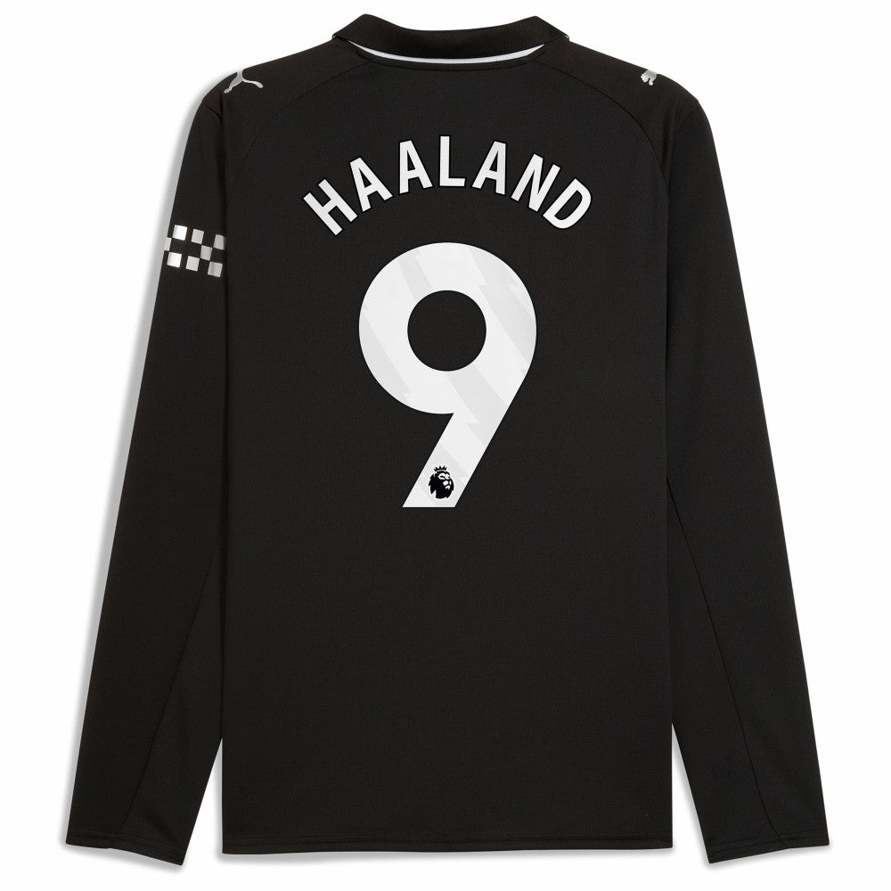 Erling Haaland Manchester City 2025/26 Away Replica Long Sleeve Player Jersey Discount - Black
