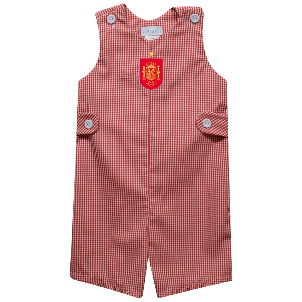 Spain National Team Vive La Fete Infant Gingham Jon Jon Romper for sale - Red
