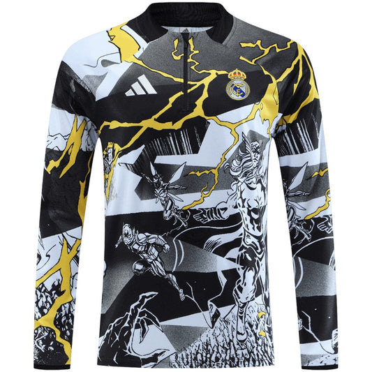 Kids Real Madrid x Marvel Zipper Sweatshirt Kit(Top+Pants) Black 2025/26
