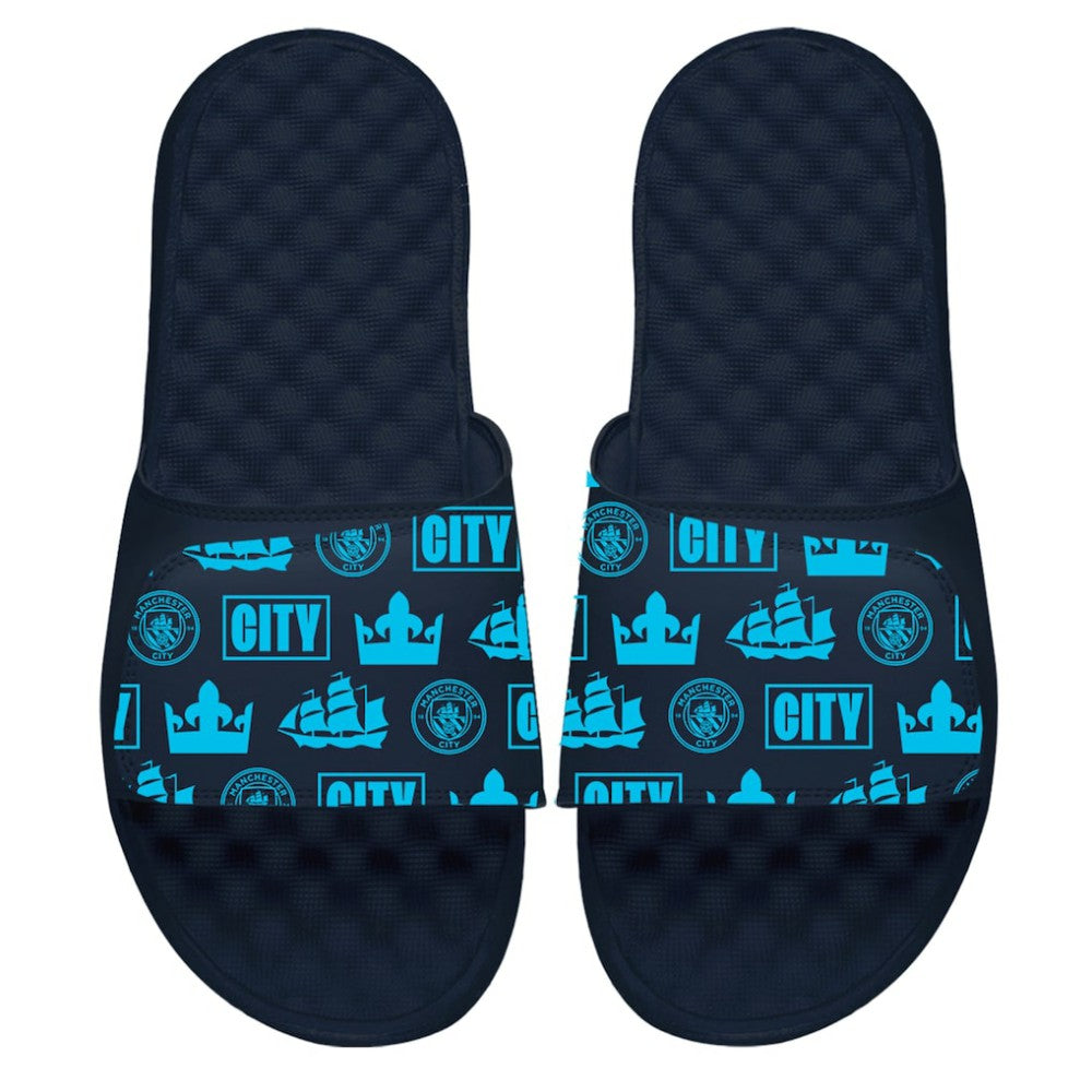 Manchester City ISlide Youth Glyph Pattern Slide Sandals Discount - Navy