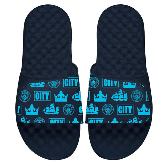 Manchester City ISlide Youth Glyph Pattern Slide Sandals Discount - Navy