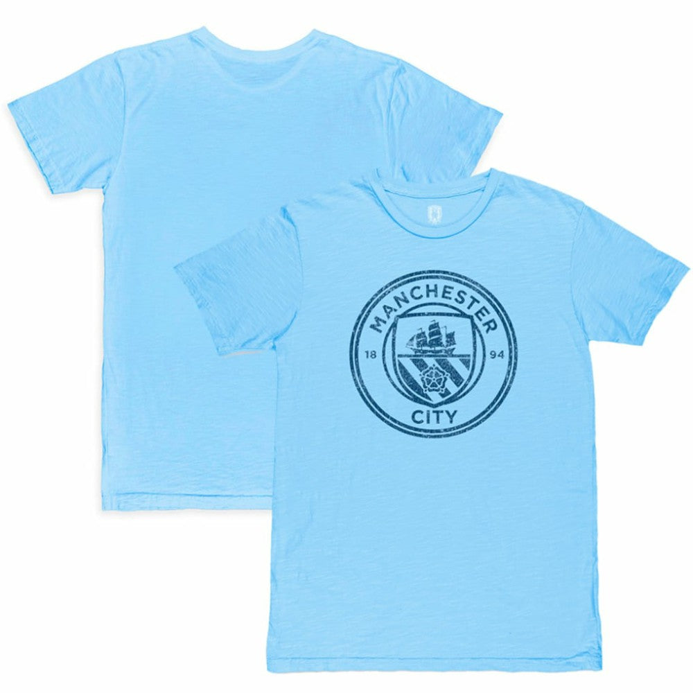 Manchester City 1863FC Mono Crest Slub T-Shirt Discount - Sky Blue