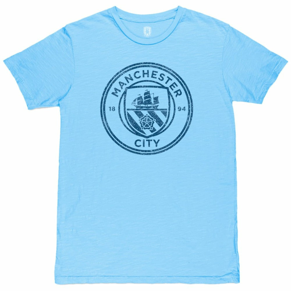 Manchester City 1863FC Mono Crest Slub T-Shirt Discount - Sky Blue