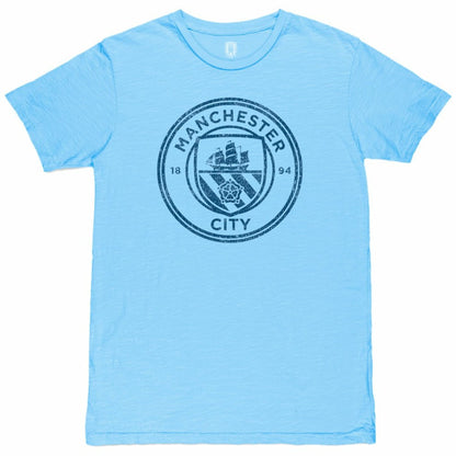 Manchester City 1863FC Mono Crest Slub T-Shirt Discount - Sky Blue