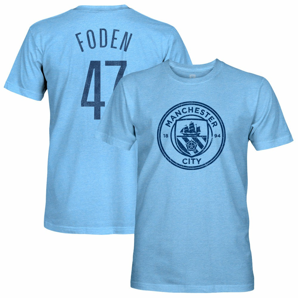 Phil Foden Manchester City 1863FC Player Name & Number Twisted Tri-Blend Slub T-Shirt Discount - Sky Blue