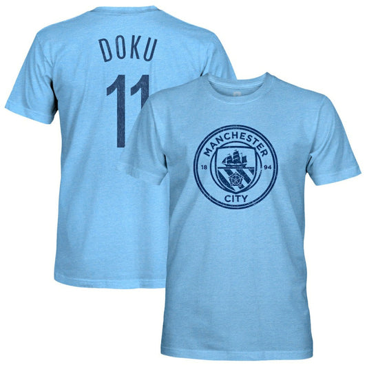 Jeremy Doku Manchester City 1863FC Player Name & Number Twisted Tri-Blend Slub T-Shirt Discount - Sky Blue