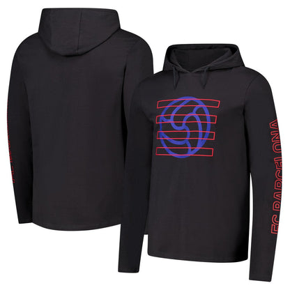 Barcelona Wordmark Long Sleeve  Hoodie T-Shirt- Charcoal