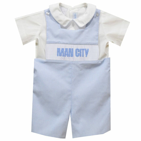 Manchester City Vive La Fete Toddler Gingham Smocked Jon Jon Romper Discount - Sky Blue