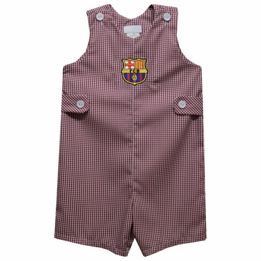 Barcelona Vive La Fete Toddler Gingham Jon Jon Romper on sale - Maroon