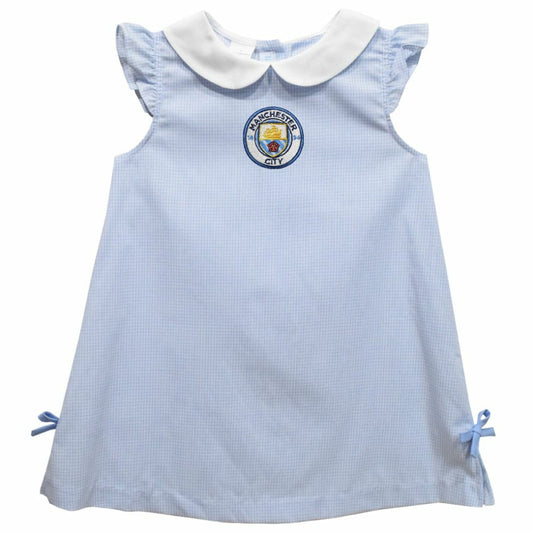 Manchester City Vive La Fete Girls Toddler Gingham A-Line Dress Discount - Sky Blue