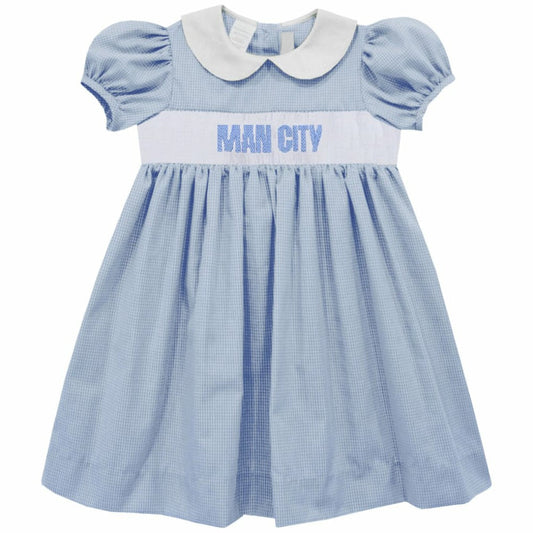 Manchester City Vive La Fete Girls Infant Gingham Smocked Dress Discount - Sky Blue