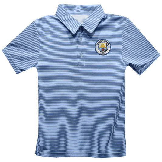 Manchester City Vive La Fete Youth Pencil Stripe Polo Discount - Sky Blue
