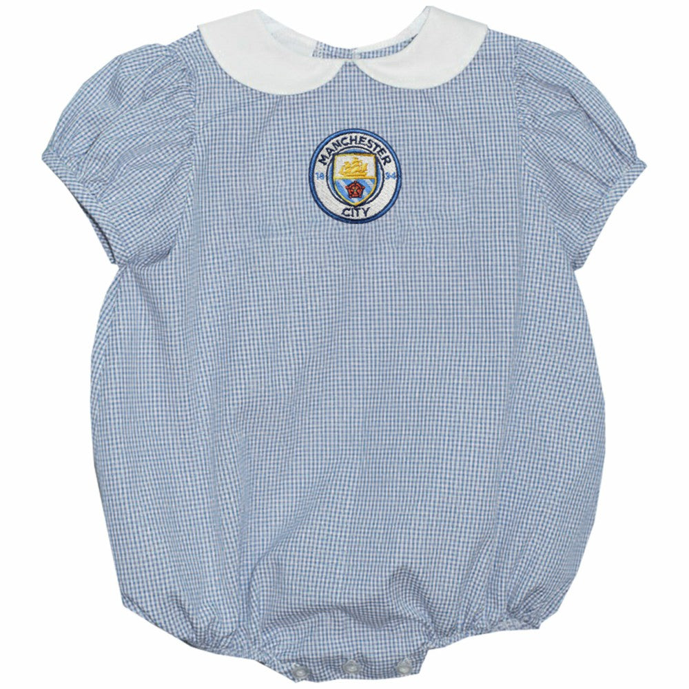 Manchester City Vive La Fete Girls Infant Gingham Puffy Bubble Dress Discount - Sky Blue