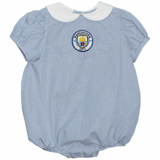 Manchester City Vive La Fete Girls Infant Gingham Puffy Bubble Dress Discount - Sky Blue
