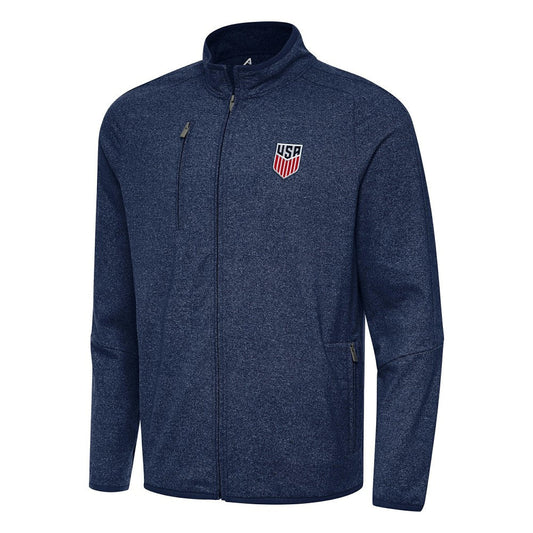 USMNT Antigua Hold-Up Tri-Blend Full-Zip Jacket for sale - Heather Navy