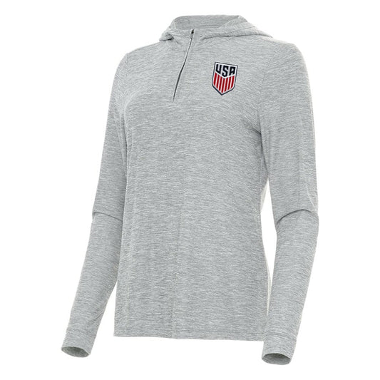 USMNT Antigua Women's Daybreak Quarter-Zip Hoodie for sale - Heather Gray