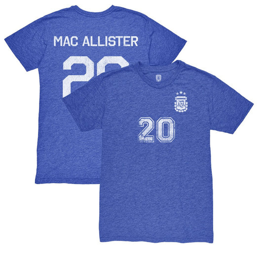 Alexis Mac Allister Argentina National Team 1863FC Retro Name & Number Tri-Blend T-Shirt for sale - Blue