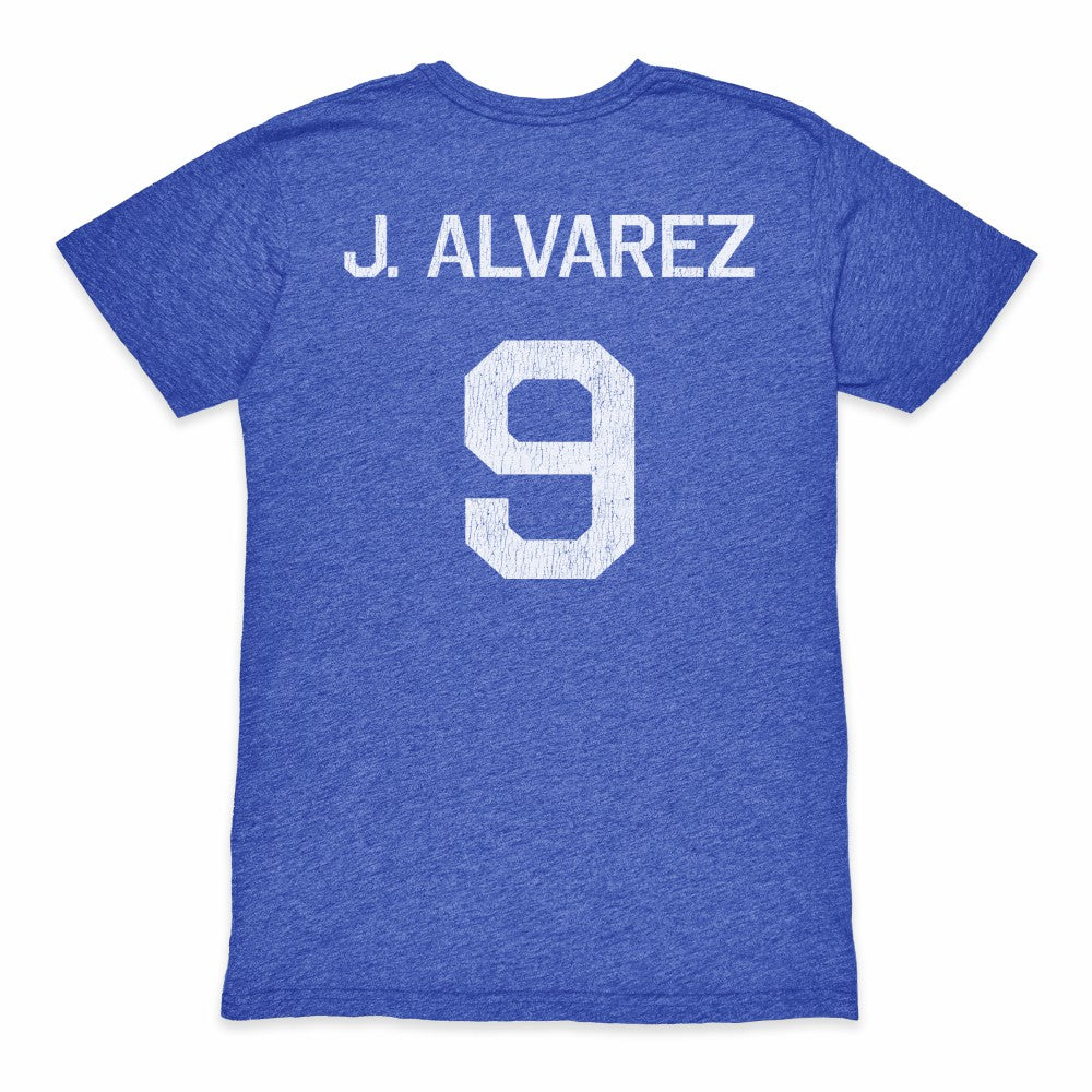 Julián Álvarez Argentina National Team 1863FC Retro Name & Number Tri-Blend T-Shirt for sale - Blue