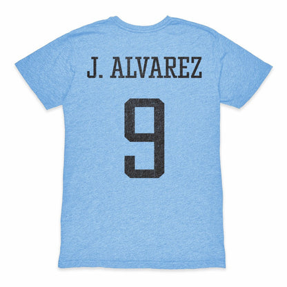 Julián Álvarez Argentina National Team 1863FC Player Retro Tri-Blend T-Shirt for sale - Light Blue