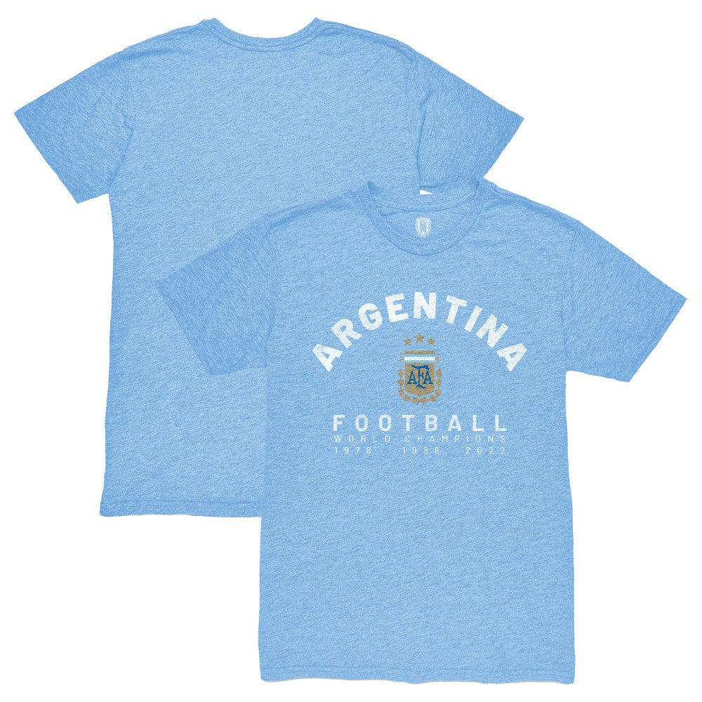 Argentina National Team 1863FC Three-Time World Champions Tri-Blend T-Shirt for sale - Light Blue