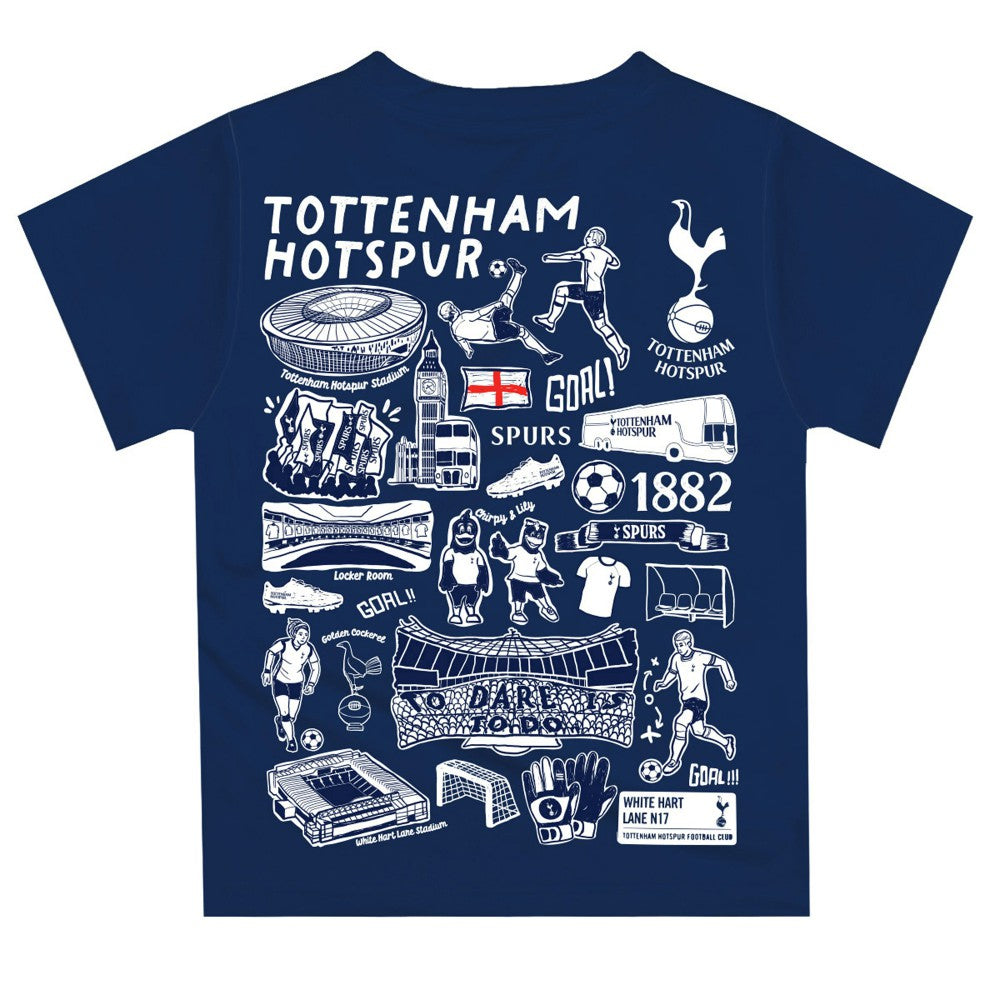 Tottenham Hotspur Vive La Fete Youth Impressions Artwork T-Shirt Sale - Navy