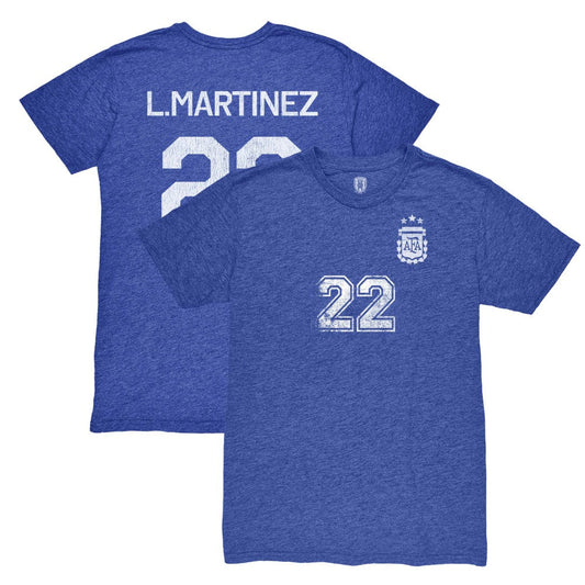 Lautaro Martinez Argentina National Team 1863FC Retro Player Tri-Blend T-Shirt for sale - Blue