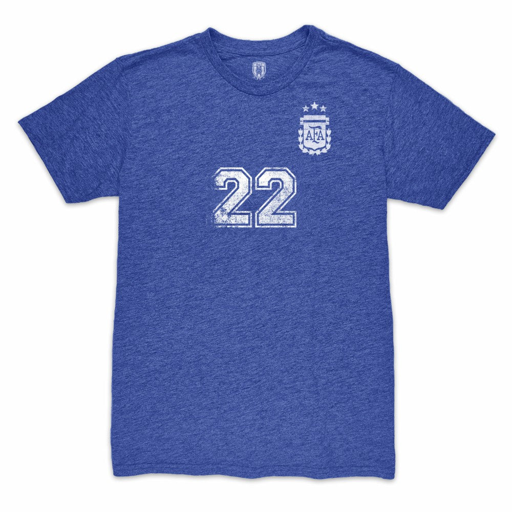 Lautaro Martinez Argentina National Team 1863FC Retro Player Tri-Blend T-Shirt for sale - Blue
