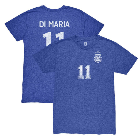 Angel Di Maria Argentina National Team 1863FC Retro Player Tri-Blend T-Shirt for sale - Blue