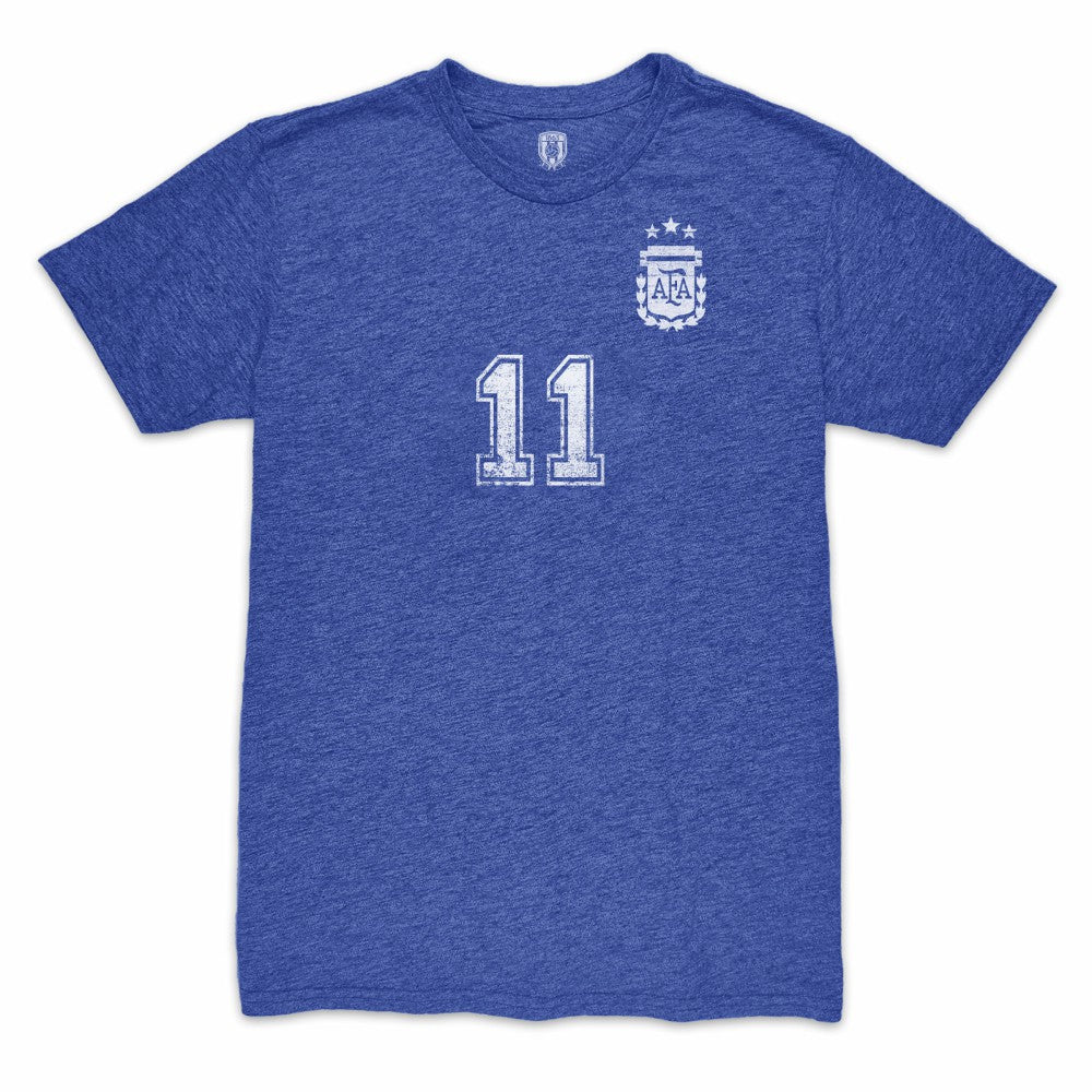 Angel Di Maria Argentina National Team 1863FC Retro Player Tri-Blend T-Shirt for sale - Blue