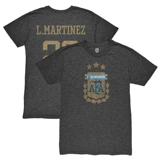 Lautaro Martinez Argentina National Team 1863FC Retro Player Tri-Blend T-Shirt for sale - Black