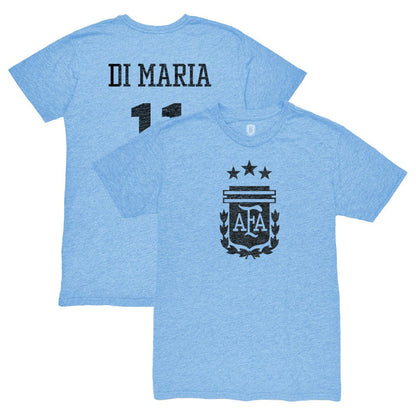 Angel Di Maria Argentina National Team 1863FC Retro Player Tri-Blend T-Shirt for sale - Light Blue