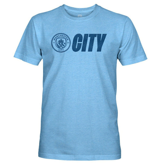 Manchester City 1863FC Mono Badge Lock-Up Retro Tri-Blend T-Shirt Discount - Sky Blue