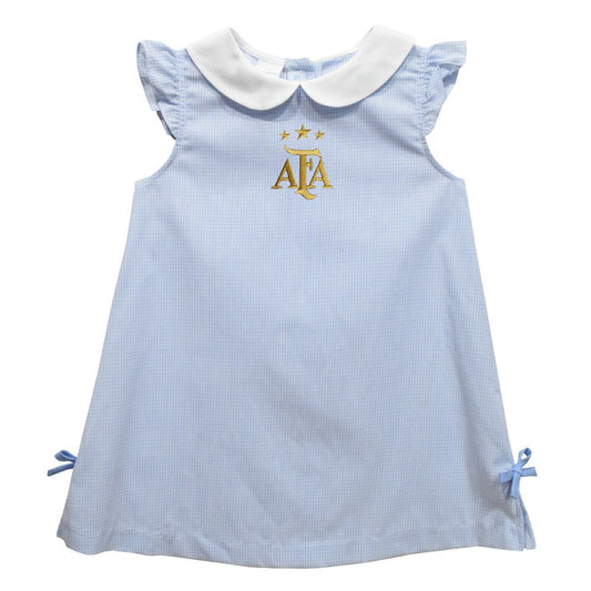 Argentina National Team Vive La Fete Girls Infant Mini Checkered A-Line Dress for sale - Light Blue