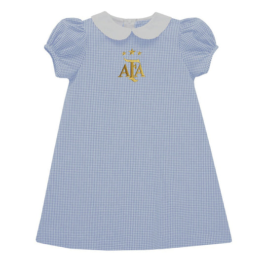 Argentina National Team Vive La Fete Girls Toddler Gingham Puffy A-Line Dress for sale - Light Blue