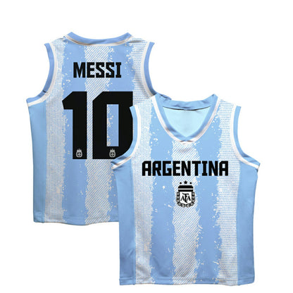 Lionel Messi Argentina National Team Vive La Fete Toddler Painted Stripes Basketball Jersey for sale - Light Blue