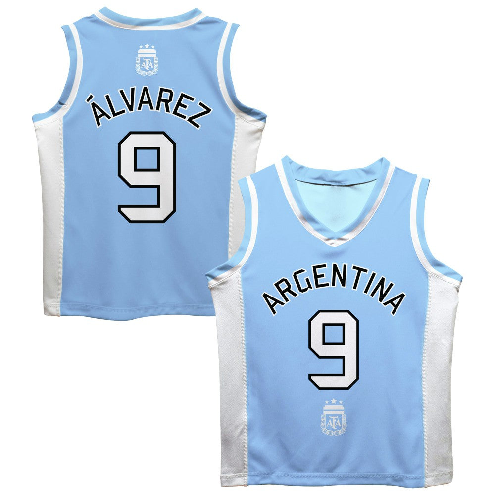Julián Álvarez Argentina National Team Vive La Fete  Mesh Basketball Jersey for sale - Light Blue