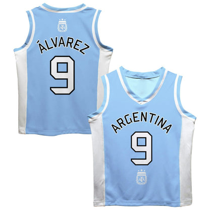 Julián Álvarez Argentina National Team Vive La Fete  Mesh Basketball Jersey for sale - Light Blue