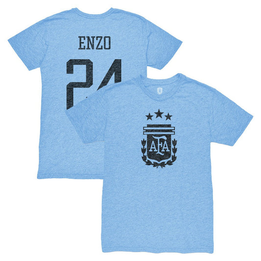 Enzo Fernández Argentina National Team 1863FC Player Vintage Tri-Blend T-Shirt for sale - Light Blue