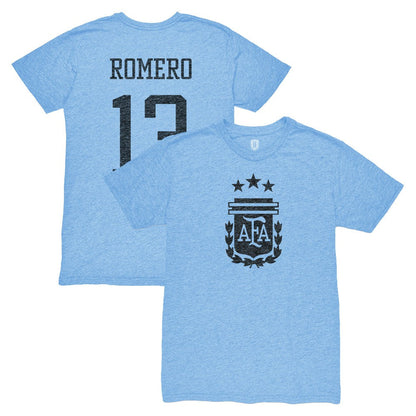 Cristian Romero Argentina National Team 1863FC Player Vintage Tri-Blend T-Shirt for sale - Light Blue