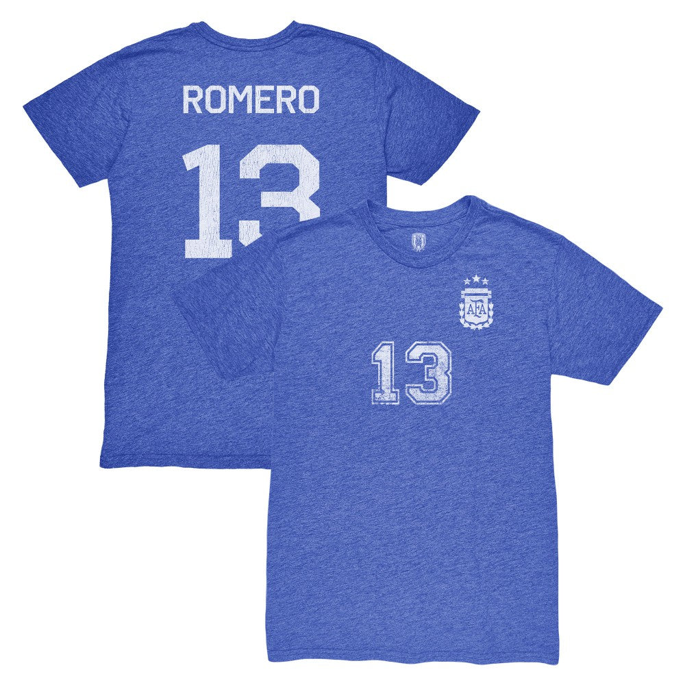 Cristian Romero Argentina National Team 1863FC Player Vintage Tri-Blend T-Shirt for sale - Blue